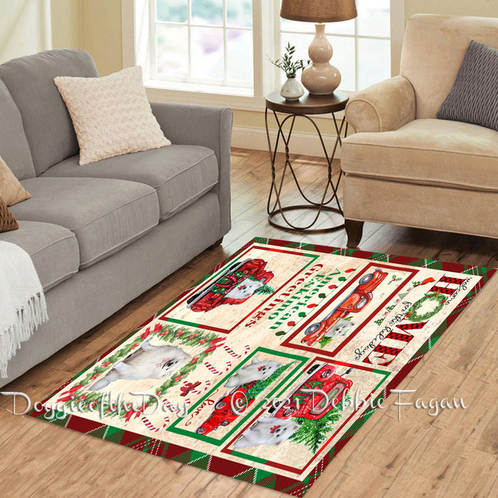 Welcome Home for Christmas Holidays American Eskimo Dogs Polyester Living Room Carpet Area Rug ARUG64619