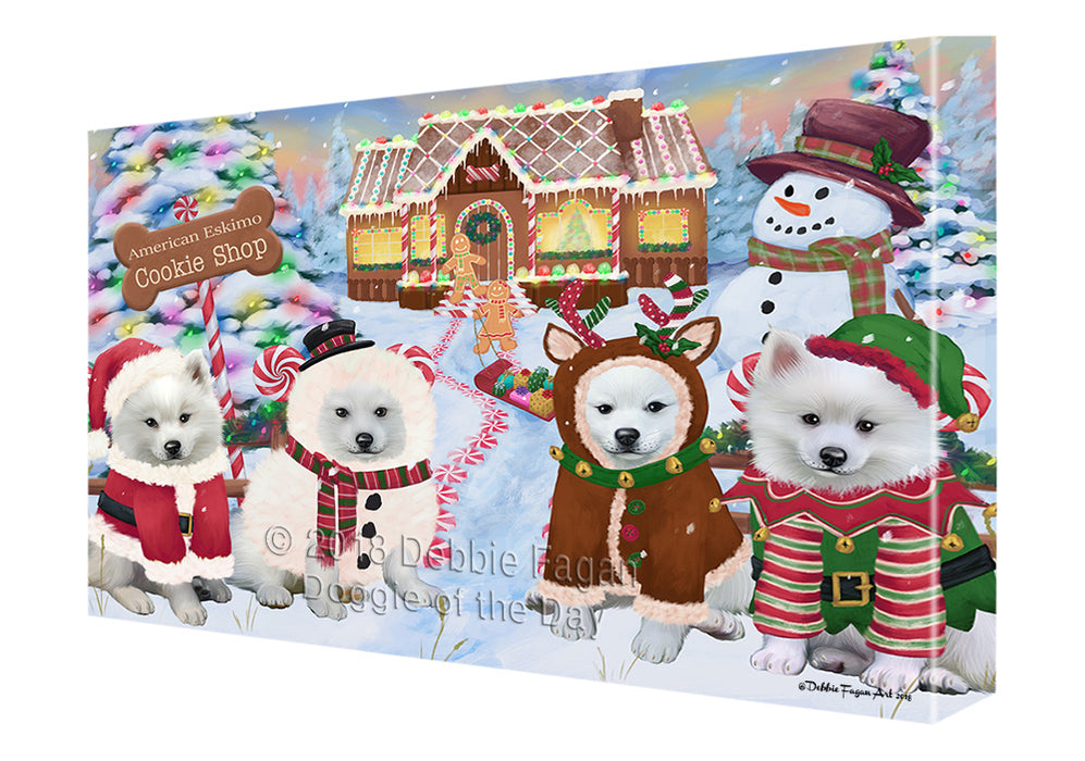 Holiday Gingerbread Cookie Shop American Eskimos Dog Canvas Print Wall Art Décor CVS127070