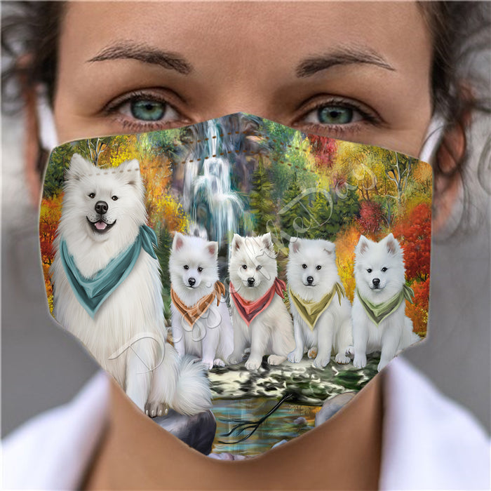 Scenic Waterfall American Eskimo Dogs Face Mask FM49262