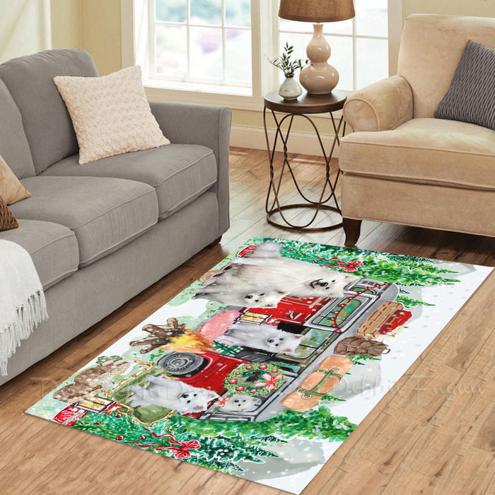 Christmas Time Camping with American Eskimo Dogs Area Rug - Ultra Soft Cute Pet Printed Unique Style Floor Living Room Carpet Decorative Rug for Indoor Gift for Pet Lovers