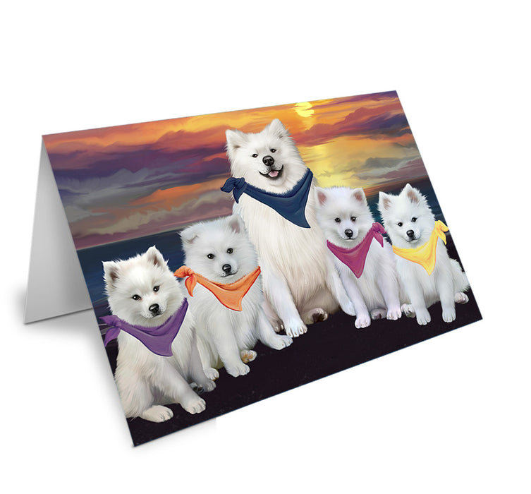 Family Sunset Portrait American Eskimos Dog Handmade Artwork Assorted Pets Greeting Cards and Note Cards with Envelopes for All Occasions and Holiday Seasons GCD54713