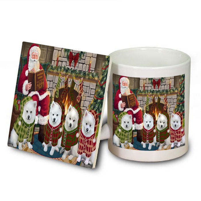 Christmas Cozy Holiday Tails American Eskimos Dog Mug and Coaster Set MUC55080