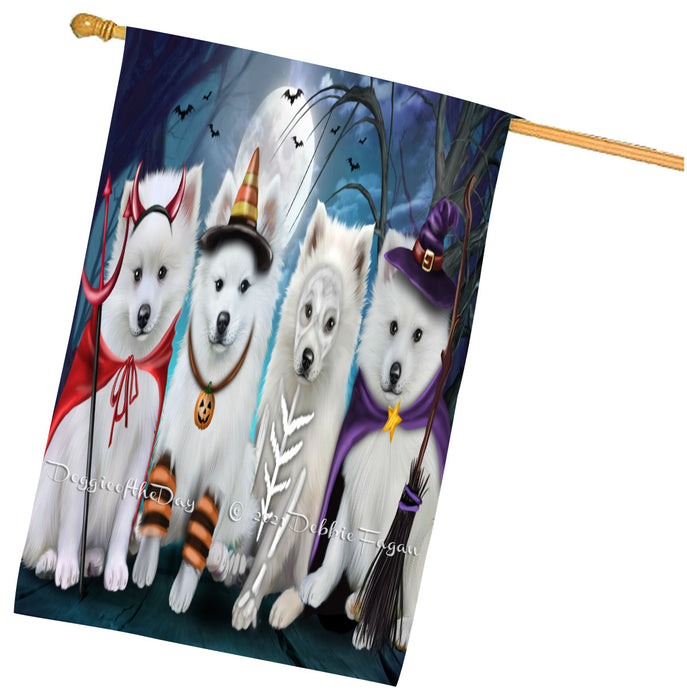 Halloween Trick or Treat American Eskimo Dogs House Flag Outdoor Decorative Double Sided Pet Portrait Weather Resistant Premium Quality Animal Printed Home Decorative Flags 100% Polyester