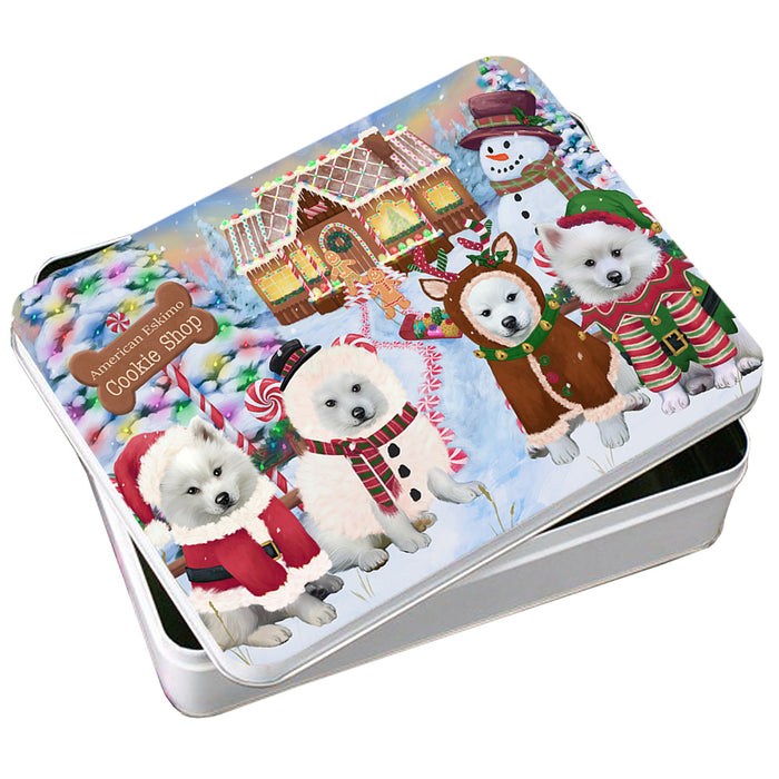 Holiday Gingerbread Cookie Shop American Eskimos Dog Photo Storage Tin PITN56156