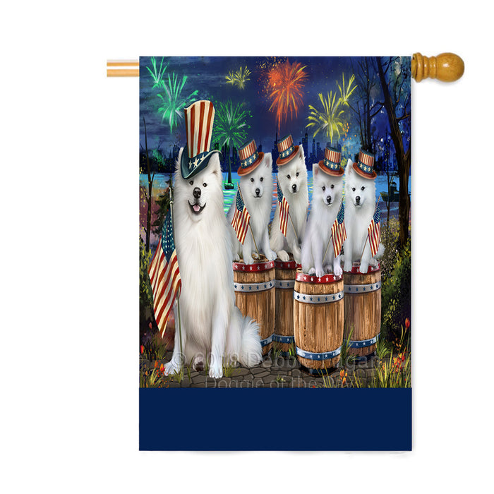 Personalized 4th of July Firework American Eskimo Dogs Custom House Flag FLG-DOTD-A57784