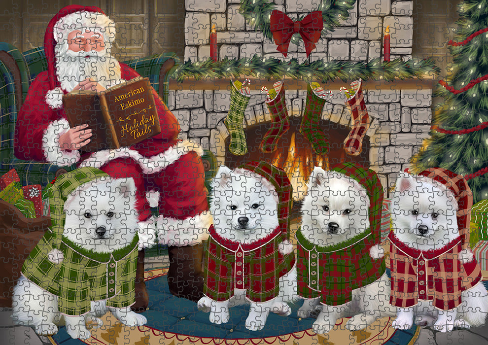 Christmas Cozy Holiday Tails American Eskimos Dog Puzzle with Photo Tin PUZL88556