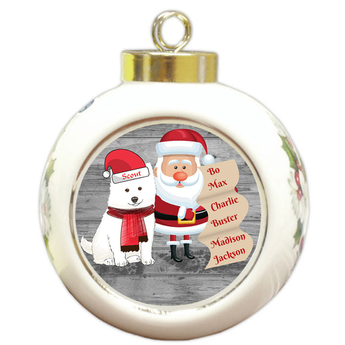 Custom Personalized Santa with American Eskimo Dog Christmas Round Ball Ornament