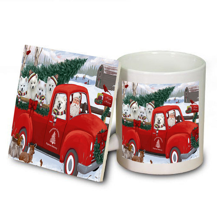 Christmas Santa Express Delivery American Eskimos Dog Family Mug and Coaster Set MUC54991