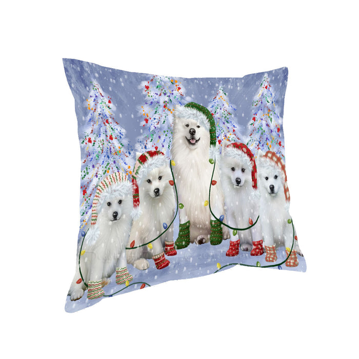 Christmas Lights and American Eskimo Dogs Pillow with Top Quality High-Resolution Images - Ultra Soft Pet Pillows for Sleeping - Reversible & Comfort - Ideal Gift for Dog Lover - Cushion for Sofa Couch Bed - 100% Polyester