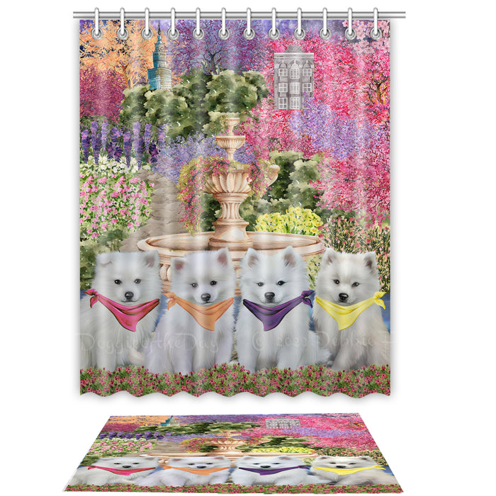 American Eskimo Shower Curtain & Bath Mat Set, Custom, Explore a Variety of Designs, Personalized, Curtains with hooks and Rug Bathroom Decor, Halloween Gift for Dog Lovers