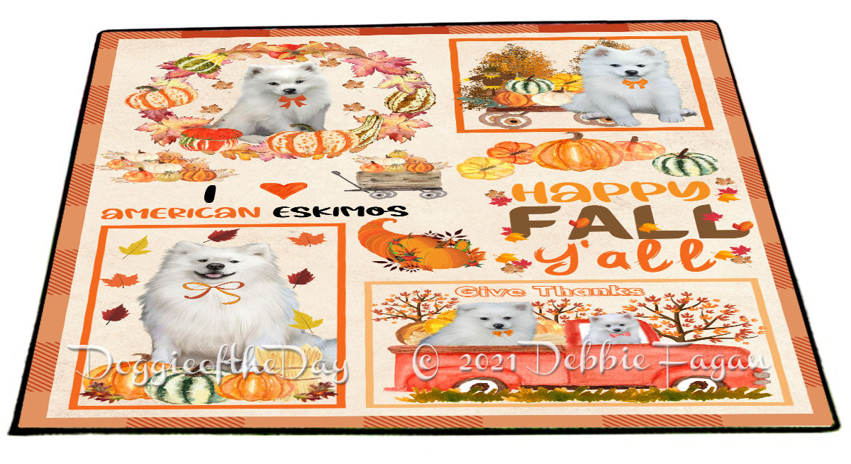 Happy Fall Y'all Pumpkin American Eskimo Dogs Indoor/Outdoor Welcome Floormat - Premium Quality Washable Anti-Slip Doormat Rug FLMS58510
