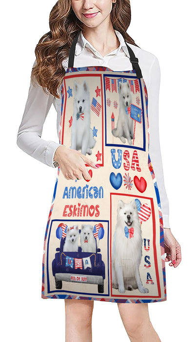 4th of July Independence Day I Love USA American English Foxhound Dogs Apron - Adjustable Long Neck Bib for Adults - Waterproof Polyester Fabric With 2 Pockets - Chef Apron for Cooking, Dish Washing, Gardening, and Pet Grooming