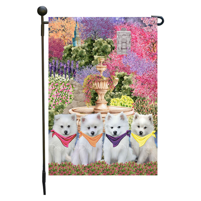 American Eskimo Dogs Garden Flag: Explore a Variety of Designs, Weather Resistant, Double-Sided, Custom, Personalized, Outside Garden Yard Decor, Flags for Dog and Pet Lovers
