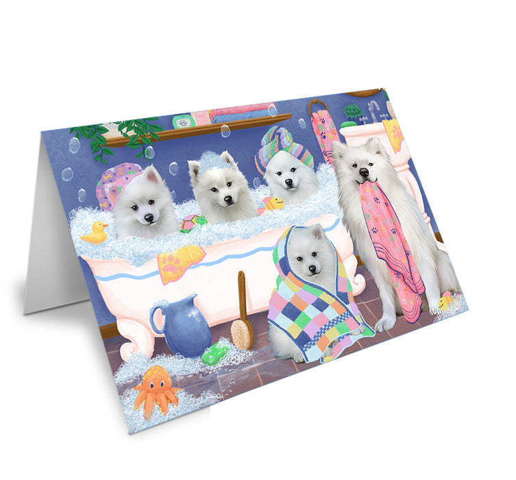 Rub A Dub Dogs In A Tub American Eskimos Dog Handmade Artwork Assorted Pets Greeting Cards and Note Cards with Envelopes for All Occasions and Holiday Seasons GCD74771