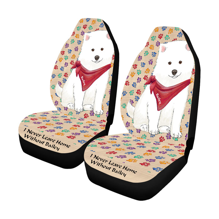 Personalized I Never Leave Home Paw Print American Eskimo Dogs Pet Front Car Seat Cover (Set of 2)