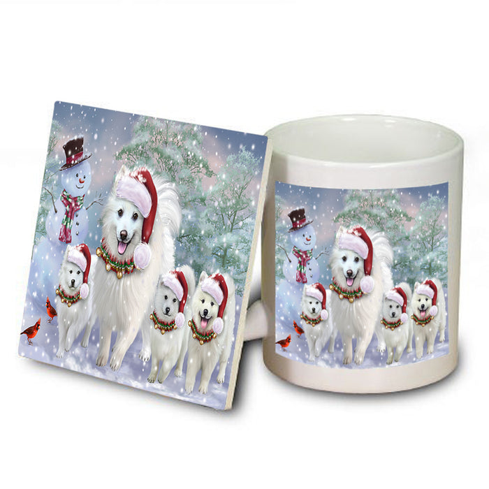 Christmas Running Family Dogs American Eskimos Dog Mug and Coaster Set MUC54209