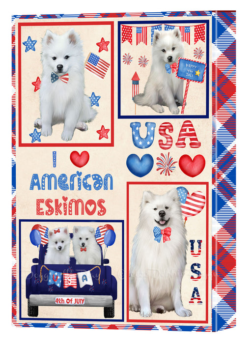 4th of July Independence Day I Love USA American Eskimo Dogs Canvas Wall Art - Premium Quality Ready to Hang Room Decor Wall Art Canvas - Unique Animal Printed Digital Painting for Decoration