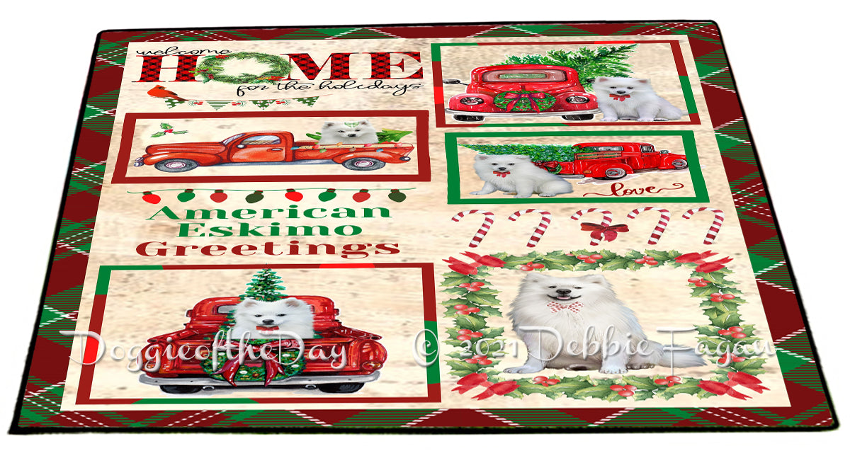 Welcome Home for Christmas Holidays American Eskimo Dogs Indoor/Outdoor Welcome Floormat - Premium Quality Washable Anti-Slip Doormat Rug FLMS57649