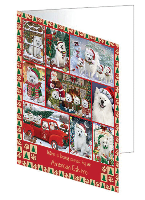 Love is Being Owned Christmas American Eskimo Dogs Handmade Artwork Assorted Pets Greeting Cards and Note Cards with Envelopes for All Occasions and Holiday Seasons GCD78794