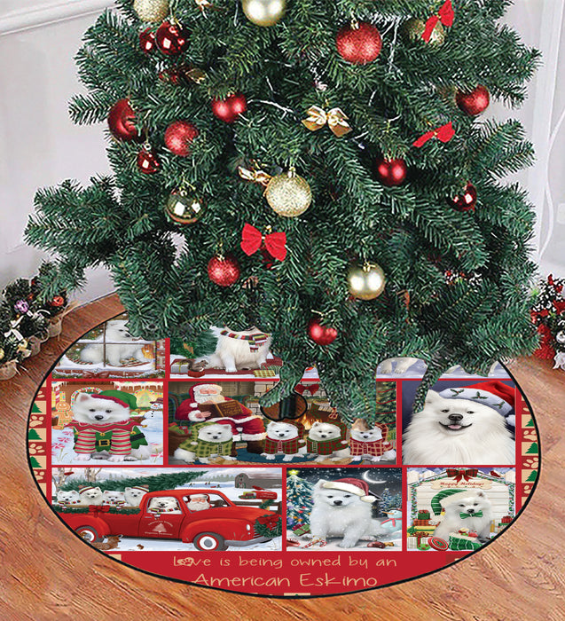 Love is Being Owned Christmas American Eskimo Dogs Tree Skirt