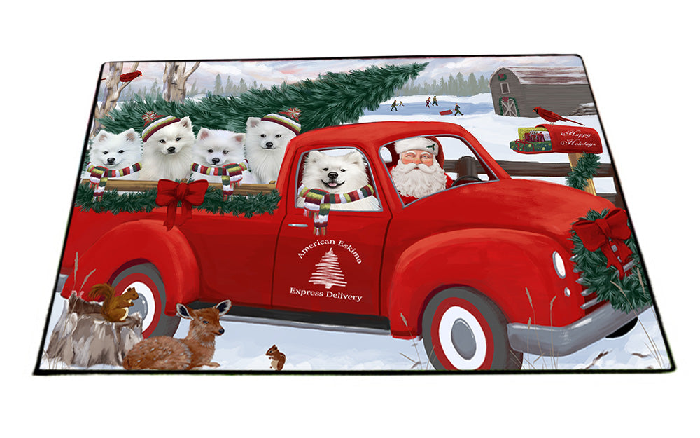 Christmas Santa Express Delivery American Eskimos Dog Family Floormat FLMS52284
