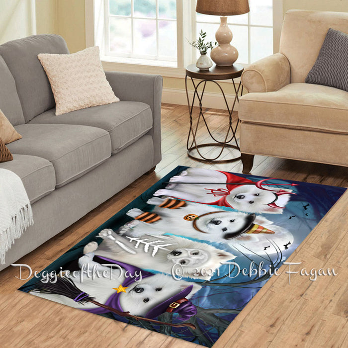 Happy Halloween Trick or Treat American Eskimo Dogs Polyester Living Room Carpet Area Rug ARUG66089
