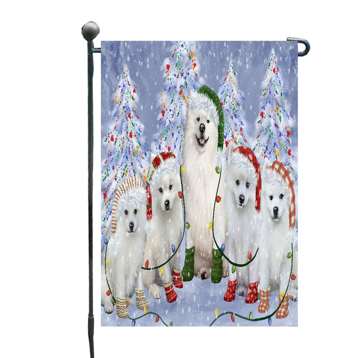 Christmas Lights and American Eskimo Dogs Garden Flags- Outdoor Double Sided Garden Yard Porch Lawn Spring Decorative Vertical Home Flags 12 1/2"w x 18"h