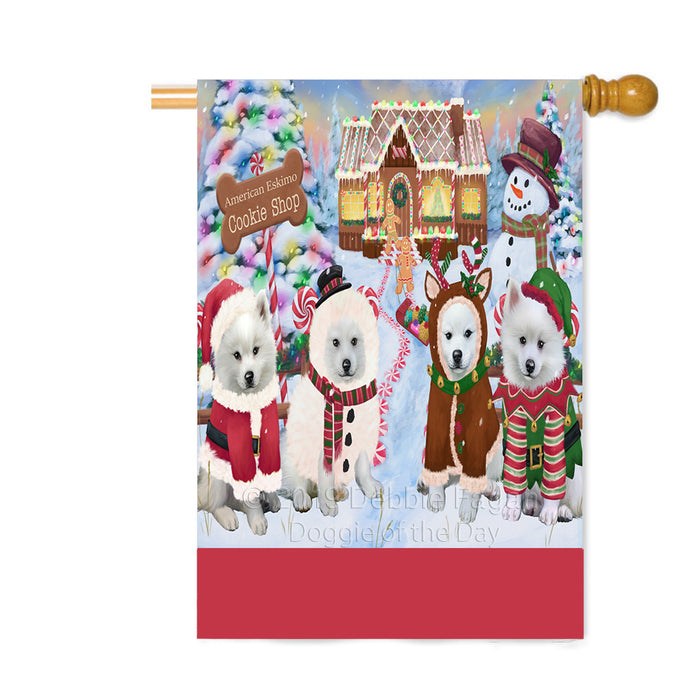 Personalized Holiday Gingerbread Cookie Shop American Eskimo Dogs Custom House Flag FLG-DOTD-A59224