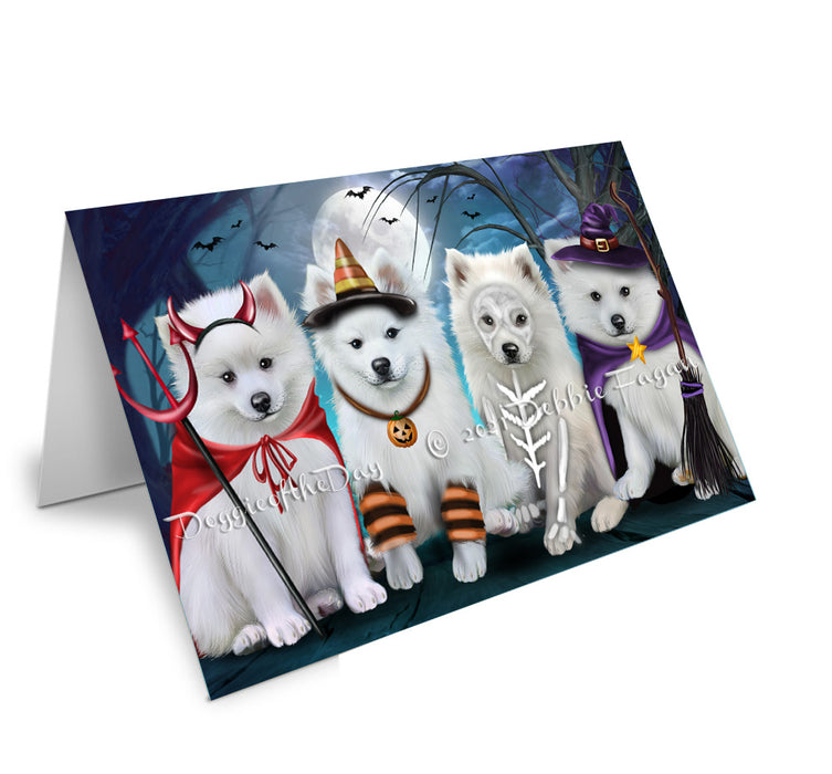 Happy Halloween Trick or Treat American Eskimo Dogs Handmade Artwork Assorted Pets Greeting Cards and Note Cards with Envelopes for All Occasions and Holiday Seasons GCD76682