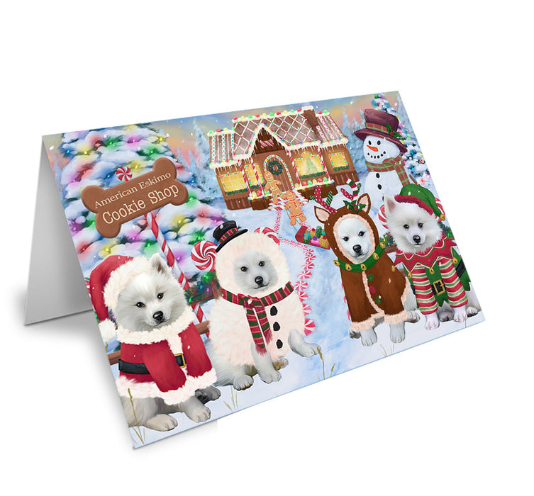Holiday Gingerbread Cookie Shop American Eskimos Dog Handmade Artwork Assorted Pets Greeting Cards and Note Cards with Envelopes for All Occasions and Holiday Seasons GCD72797