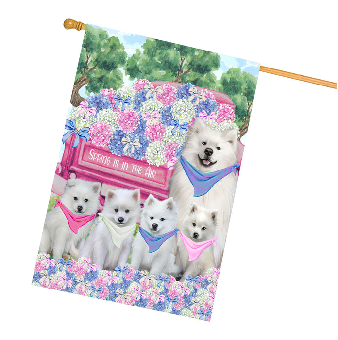 American Eskimo Dogs House Flag: Explore a Variety of Personalized Designs, Double-Sided, Weather Resistant, Custom, Home Outside Yard Decor for Dog and Pet Lovers