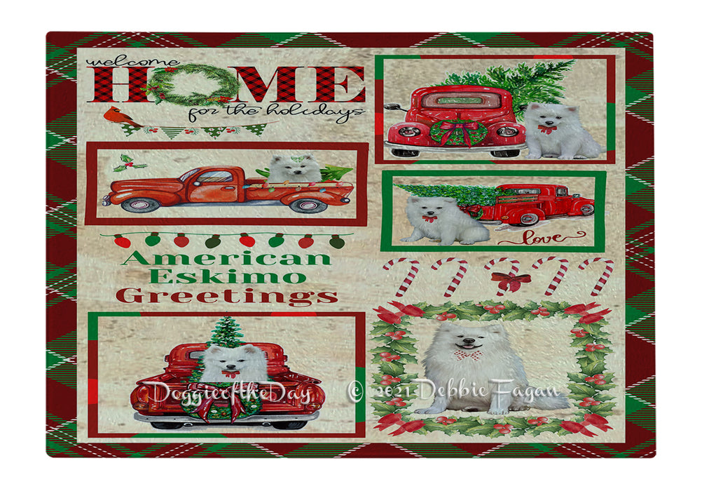Welcome Home for Christmas Holidays American Eskimo Dogs Cutting Board - Easy Grip Non-Slip Dishwasher Safe Chopping Board Vegetables C78829