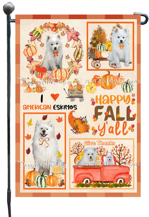 Happy Fall Y'all Pumpkin American Eskimo Dogs Garden Flags- Outdoor Double Sided Garden Yard Porch Lawn Spring Decorative Vertical Home Flags 12 1/2"w x 18"h