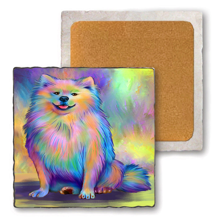 Paradise Wave American Eskimo Dog Set of 4 Natural Stone Marble Tile Coasters MCST51686