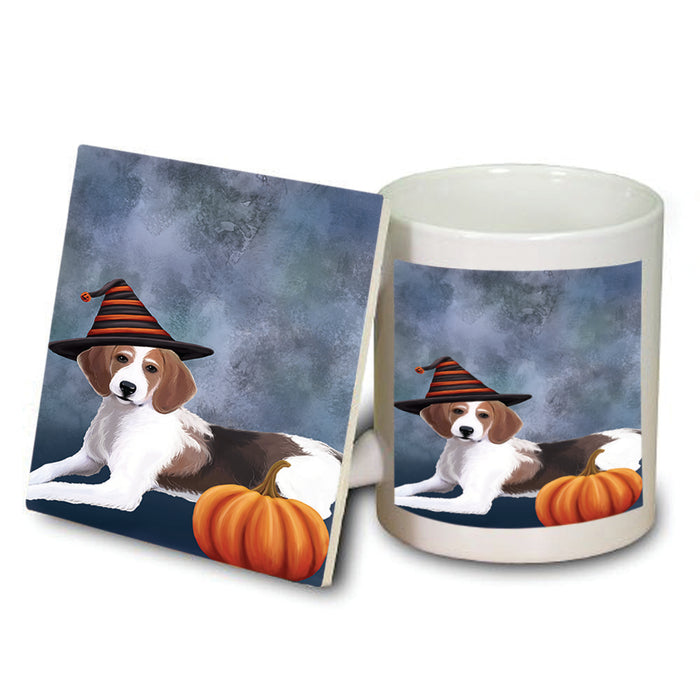 Happy Halloween American Foxhound Dog Wearing Witch Hat with Pumpkin Mug and Coaster Set MUC54909