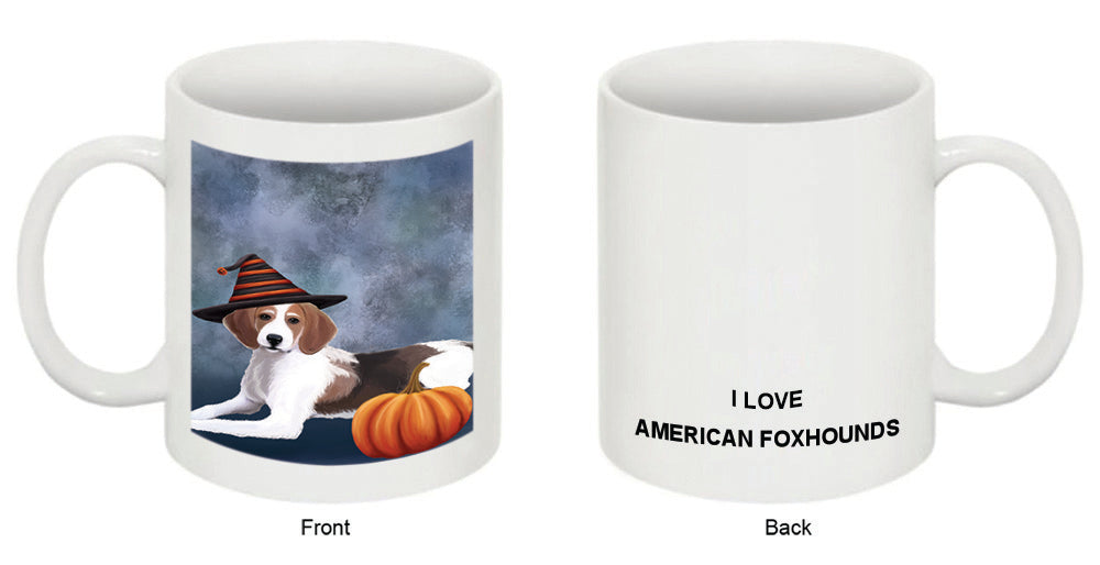 Happy Halloween American Foxhound Dog Wearing Witch Hat with Pumpkin Coffee Mug MUG50315