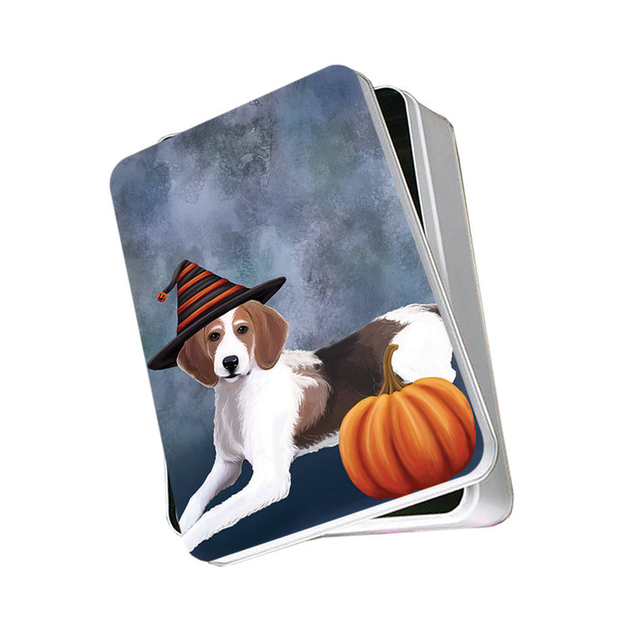 Happy Halloween American Foxhound Dog Wearing Witch Hat with Pumpkin Photo Storage Tin PITN54860