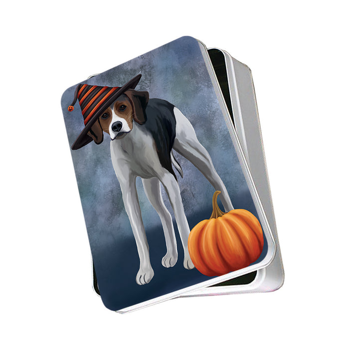 Happy Halloween American Foxhound Dog Wearing Witch Hat with Pumpkin Photo Storage Tin PITN54861