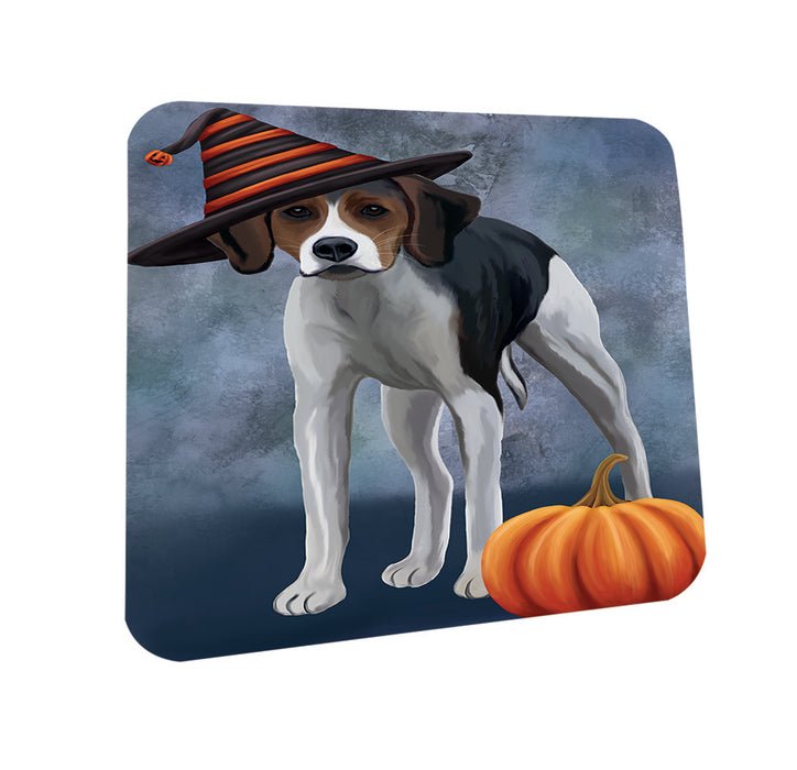 Happy Halloween American Foxhound Dog Wearing Witch Hat with Pumpkin Coasters Set of 4 CST54876