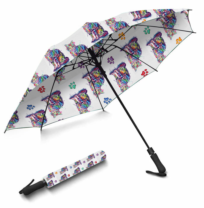 Watercolor Mini American Shorthair CatsSemi-Automatic Foldable Umbrella