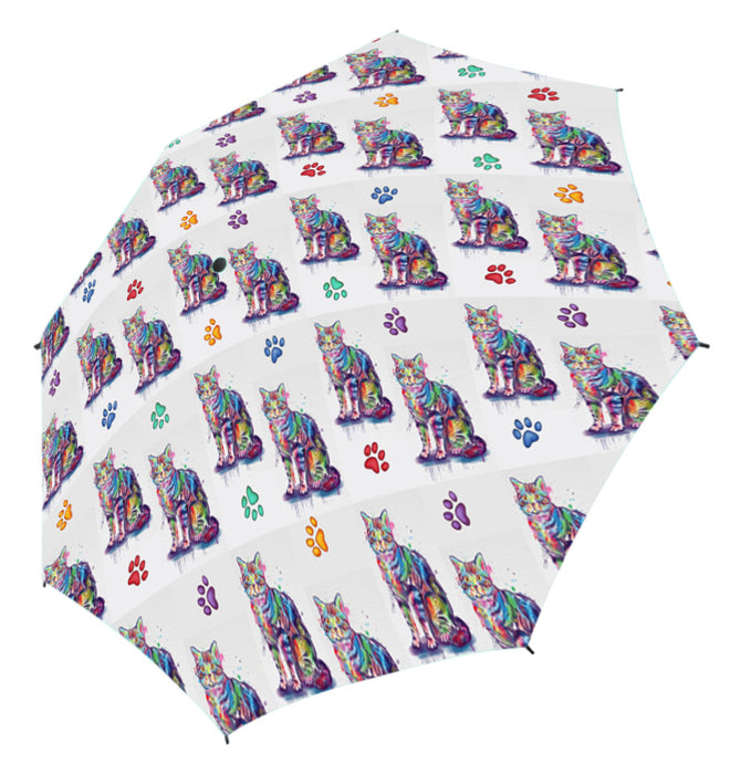 Watercolor Mini American Shorthair CatsSemi-Automatic Foldable Umbrella