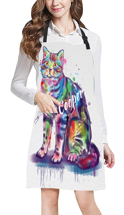 Custom Pet Name Personalized Watercolor American Shorthair Cat Apron