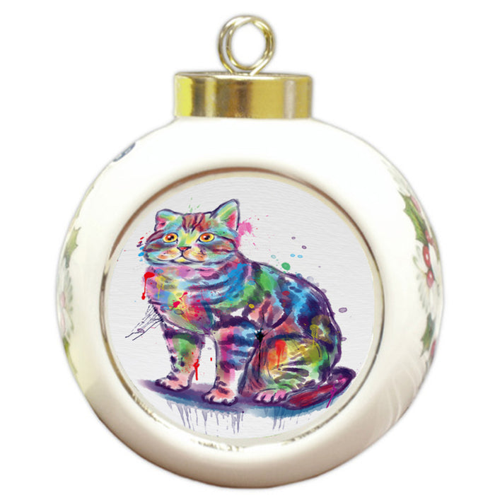Watercolor American Shorthair Cat Round Ball Christmas Ornament RBPOR58472