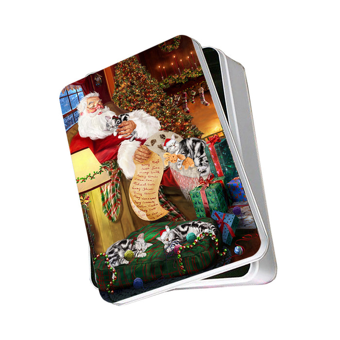 Santa Sleeping with American Shorthair Cats Christmas Photo Storage Tin PITN52812