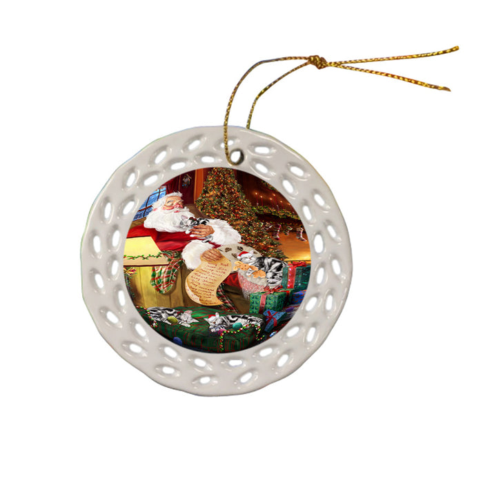 Santa Sleeping with American Shorthair Cats Christmas Ceramic Doily Ornament DPOR52812