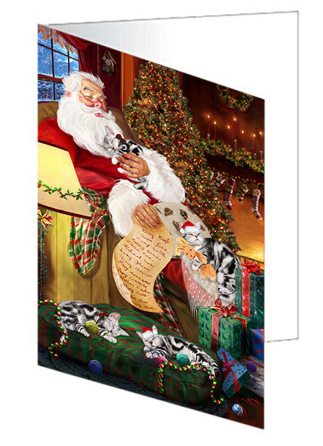 Santa Sleeping with American Shorthair Cats Christmas Handmade Artwork Assorted Pets Greeting Cards and Note Cards with Envelopes for All Occasions and Holiday Seasons GCD62465