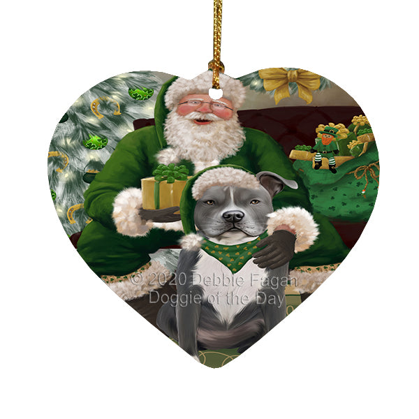 Christmas Irish Santa with Gift and Alaskan Malamute Dog Heart Christmas Ornament RFPOR58238