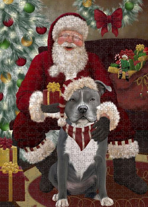 Santa's Christmas Surprise American Staffordshire Dog Puzzle with Photo Tin PUZL100680