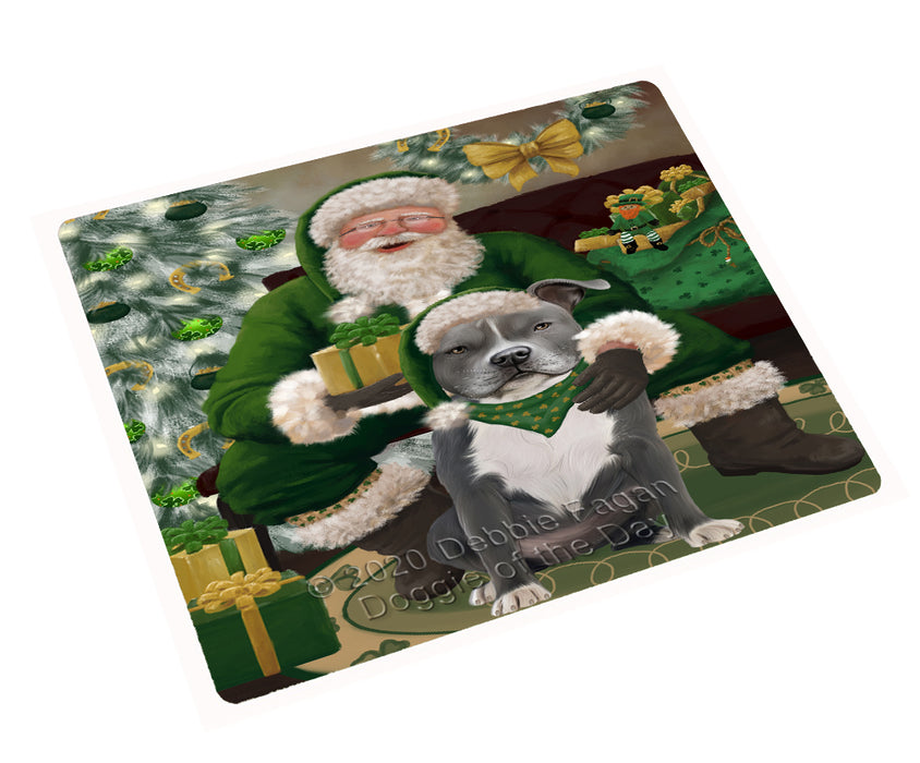 Christmas Irish Santa with Gift and American Staffordshire Dog Cutting Board - Easy Grip Non-Slip Dishwasher Safe Chopping Board Vegetables C78244