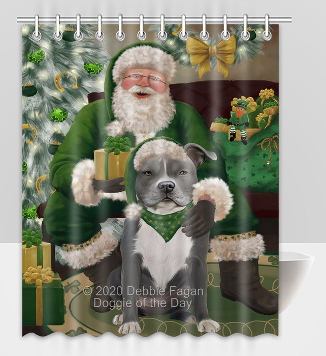 Christmas Irish Santa with Gift and American Staffordshire Dog Shower Curtain Bathroom Accessories Decor Bath Tub Screens SC107